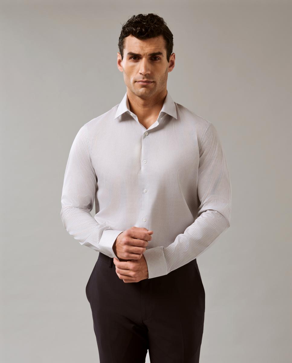 Camisa de Popelina Elástica Slim Fit Cinzento-claro-3