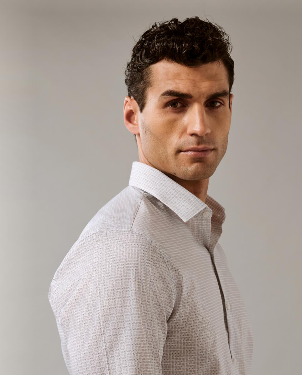 Camisa de Popelina Elástica Slim Fit Cinzento-claro-4