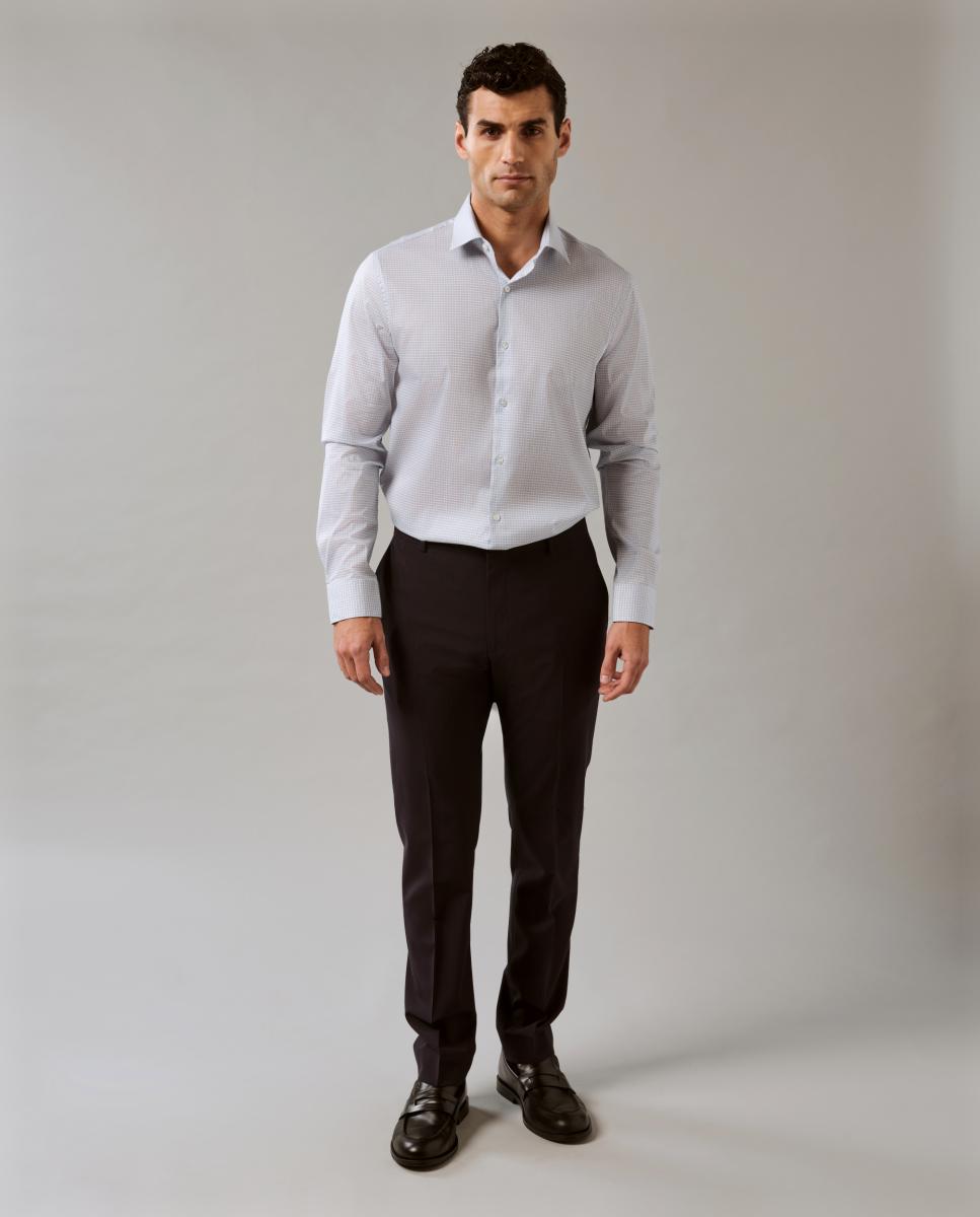 Camisa de Popelina Elástica Slim Fit Azul-claro-5