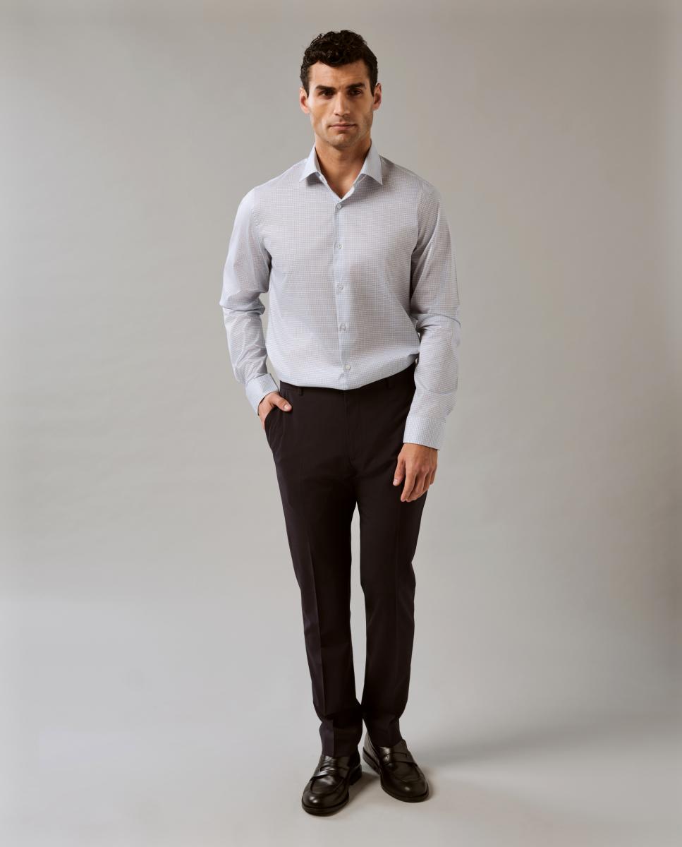 Camisa de Popelina Elástica Slim Fit Azul-claro-9