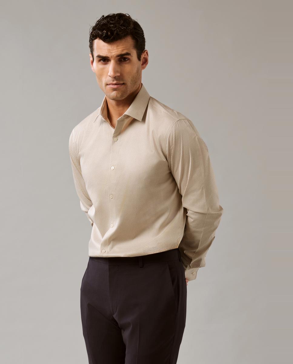 Camisa com Gola Elástica Justa Taupe-3