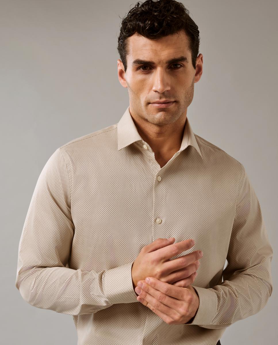 Camisa com Gola Elástica Justa Taupe-4