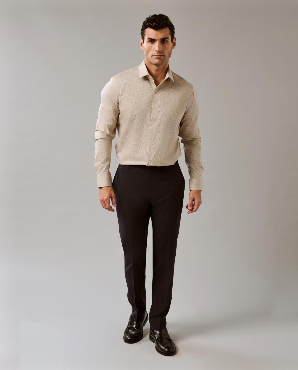 Camisa com Gola Elástica Justa Taupe-6