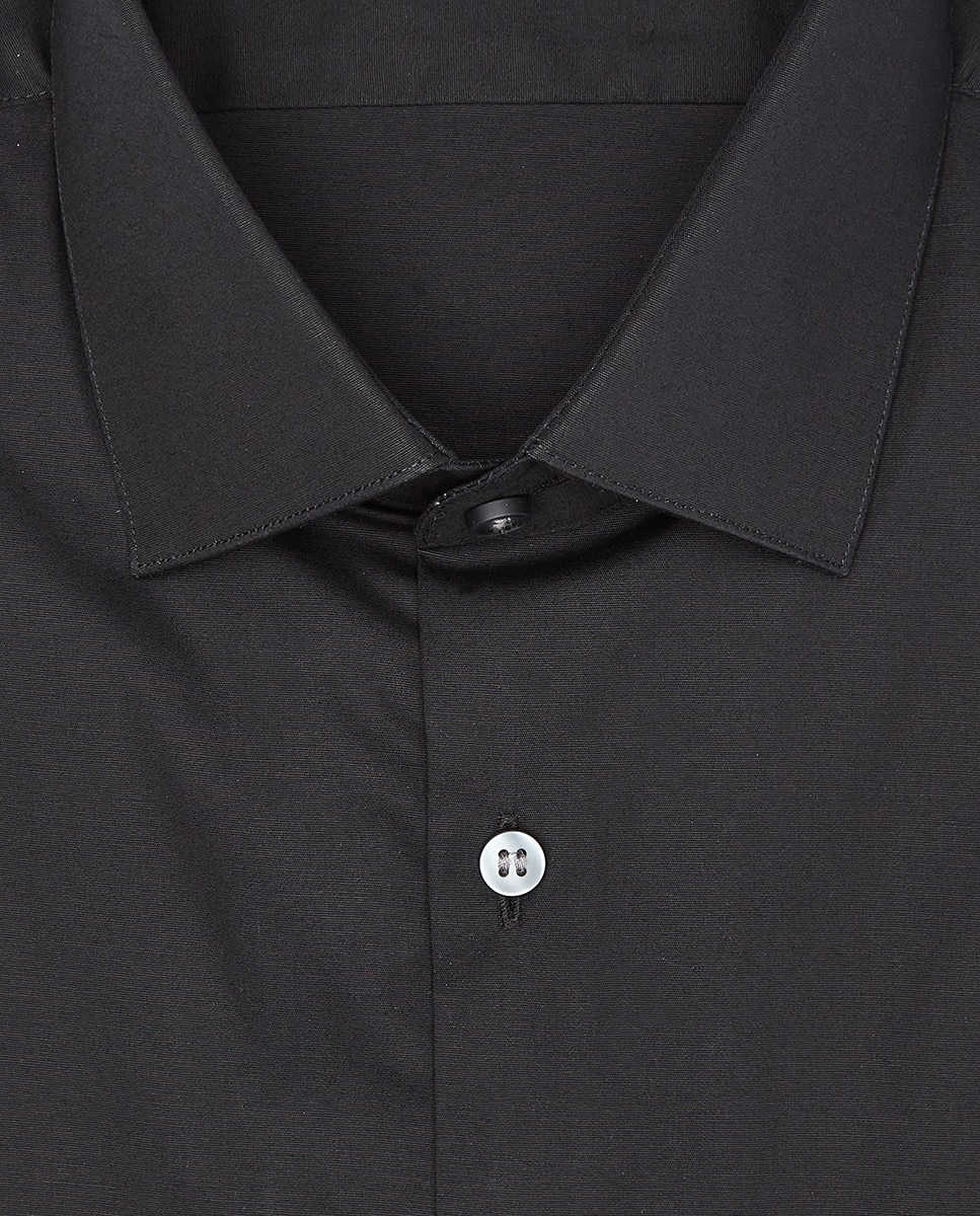 Camisa slim lisa de popelina elástica Preto-10