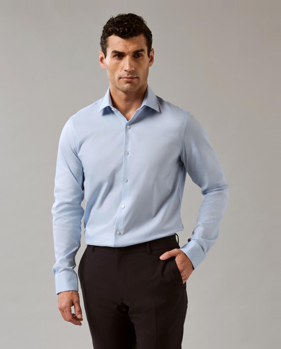 Camisa Slim Fit de Sarja Azul-claro-1