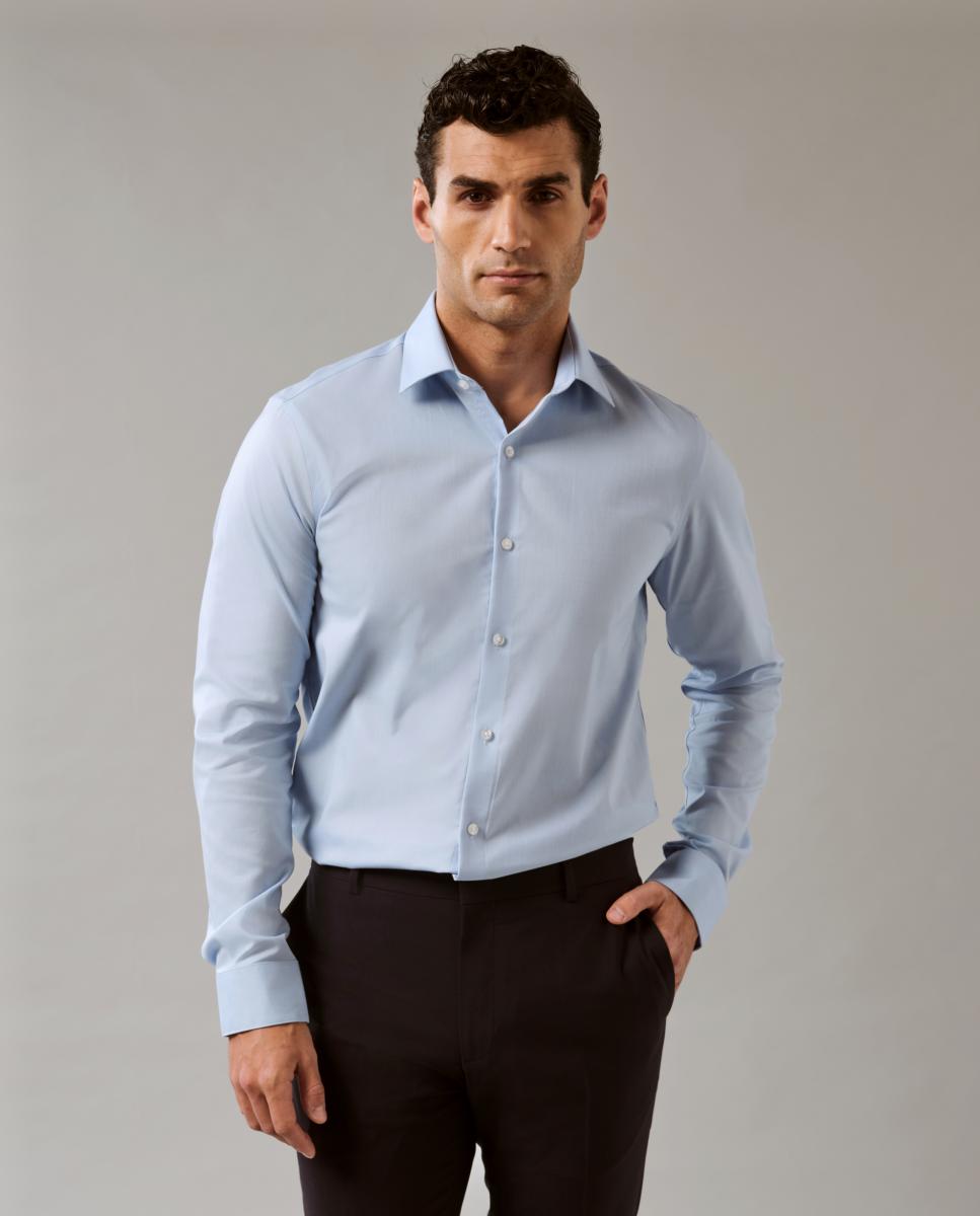 Camisa Slim Fit de Sarja Azul-claro-4