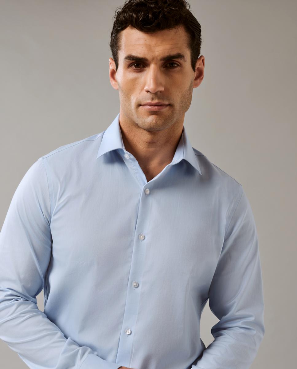 Camisa Slim Fit de Sarja Azul-claro-5