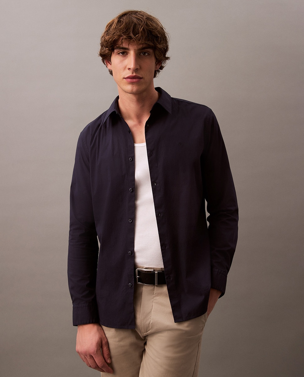 Camisa Casual em Popelina Azul-marinho-1