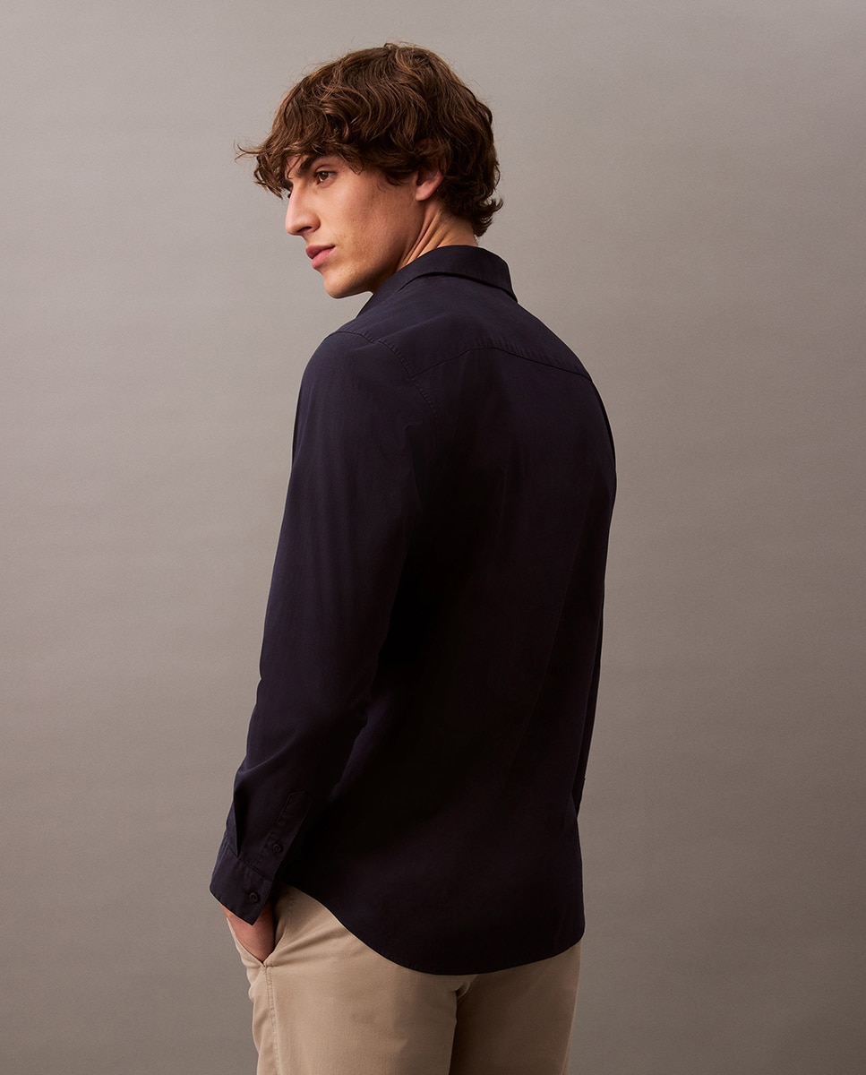 Camisa Casual em Popelina Azul-marinho-2