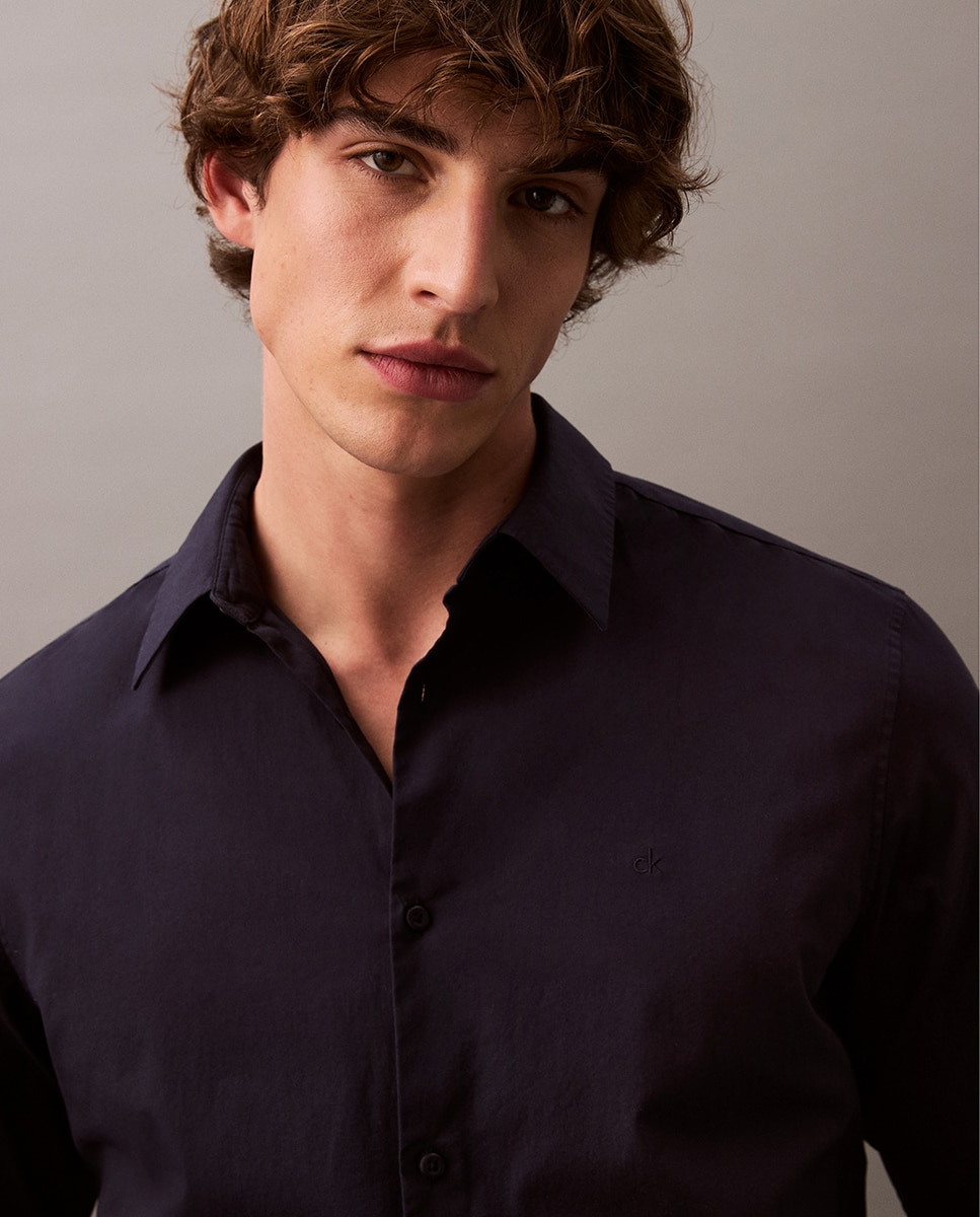 Camisa Casual em Popelina Azul-marinho-3