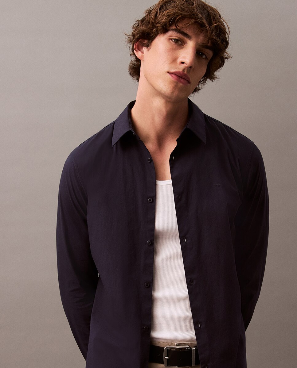 Camisa Casual em Popelina Azul-marinho-4