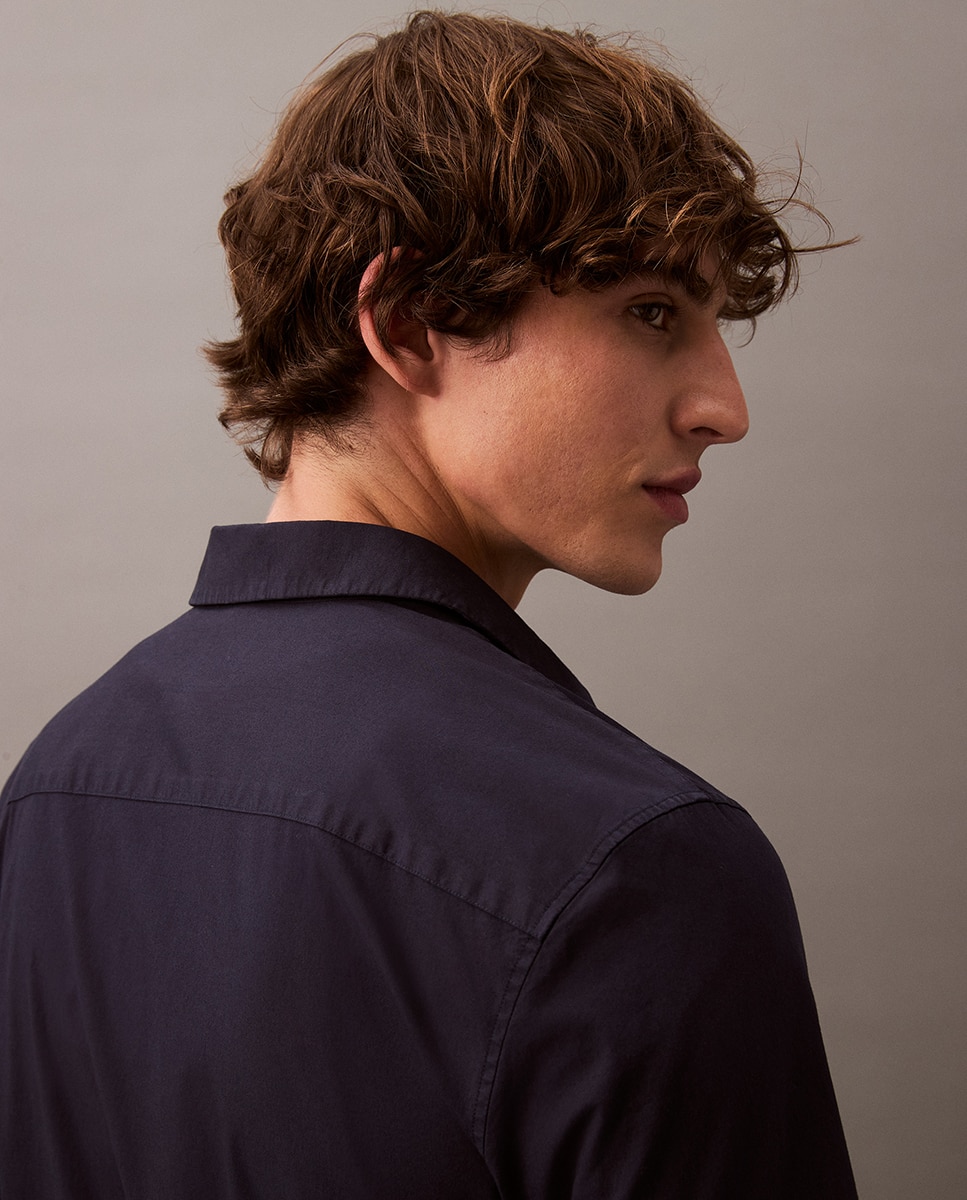 Camisa Casual em Popelina Azul-marinho-5