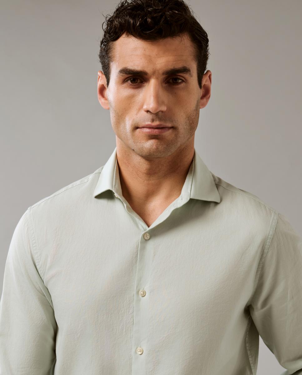 Camisa Elástica Justa com Lavagem Suave Verde-claro-3