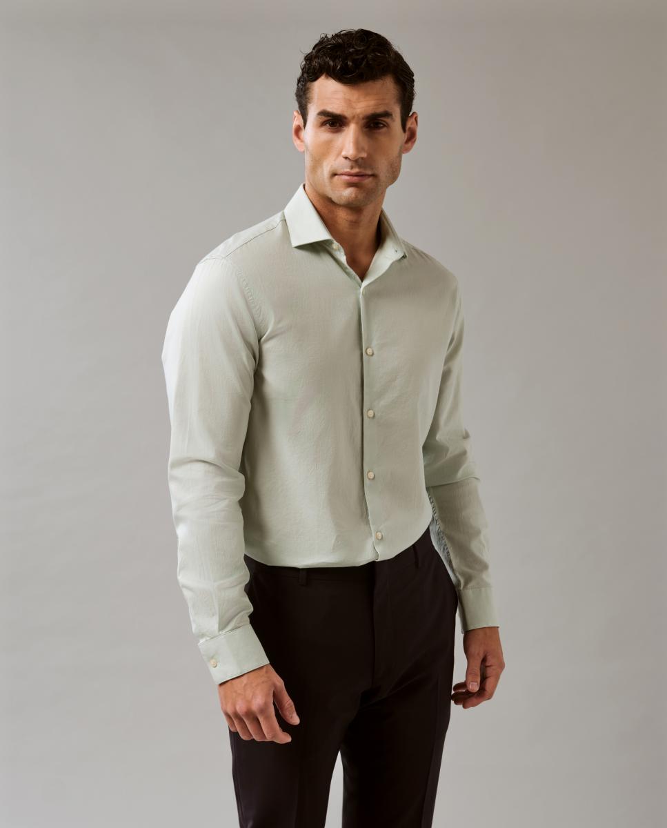 Camisa Elástica Justa com Lavagem Suave Verde-claro-4