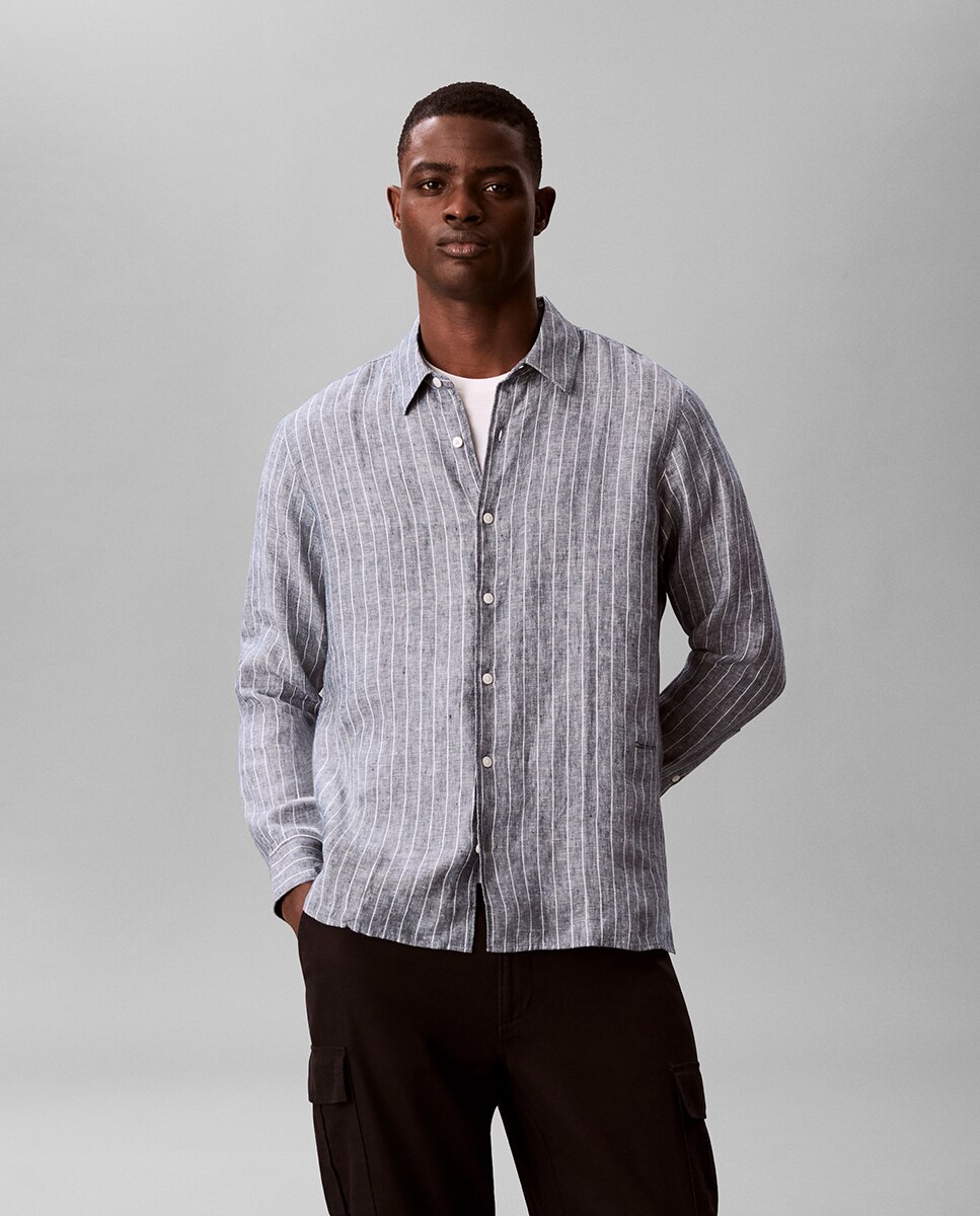 Camisa de lino Hombre con rayas - Calvin Klein - Blanco Blanco-1