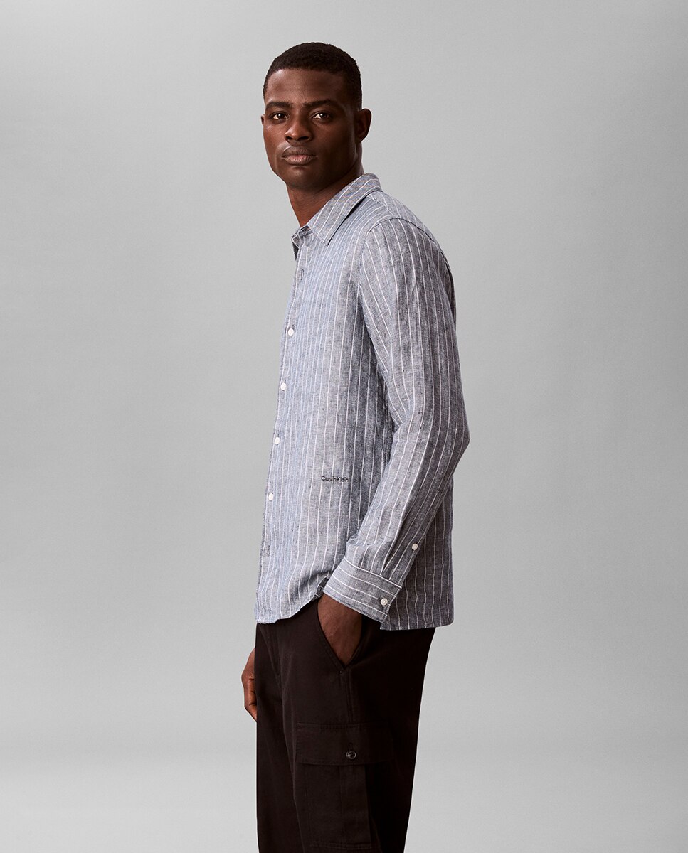 Camisa de lino Hombre con rayas - Calvin Klein - Blanco Blanco-3