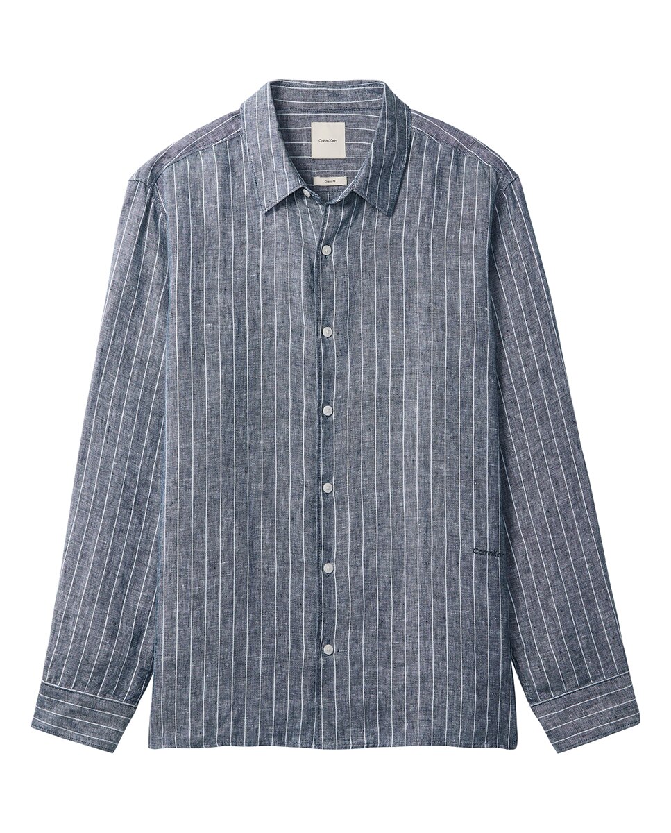 Camisa de lino Hombre con rayas - Calvin Klein - Blanco Blanco-4