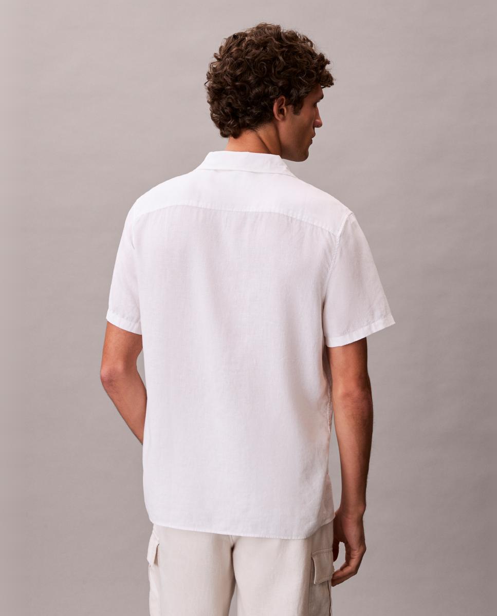 Camisa de Linho com Manga Curta Branco-2