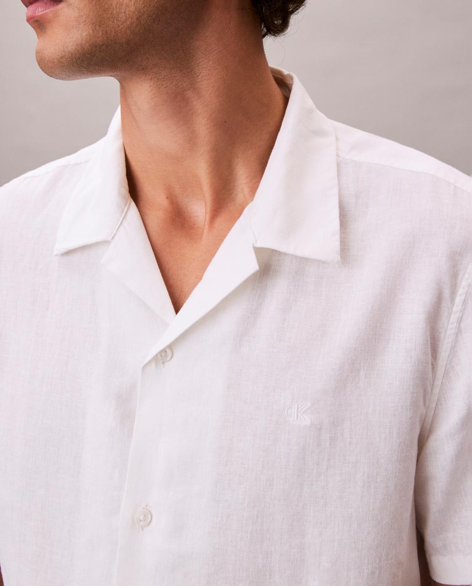 Camisa de Linho com Manga Curta Branco-3
