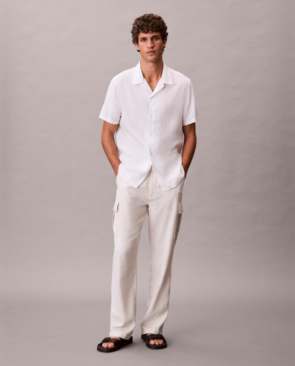 Camisa de Linho com Manga Curta Branco-6