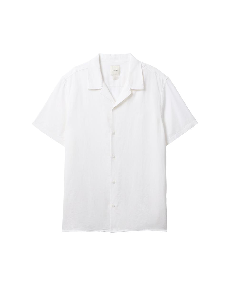 Camisa de Linho com Manga Curta Branco-5