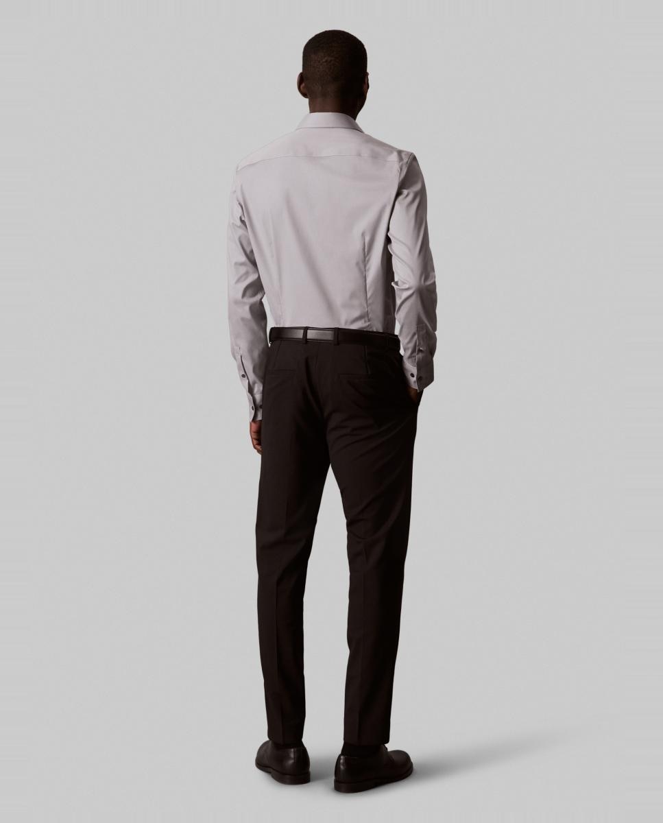 Camisa Clássica de Algodão Elástico Slim Lisa Cinzento-2