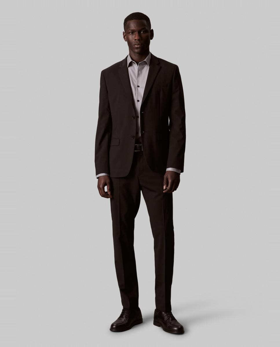 Camisa Clássica de Algodão Elástico Slim Lisa Cinzento-5