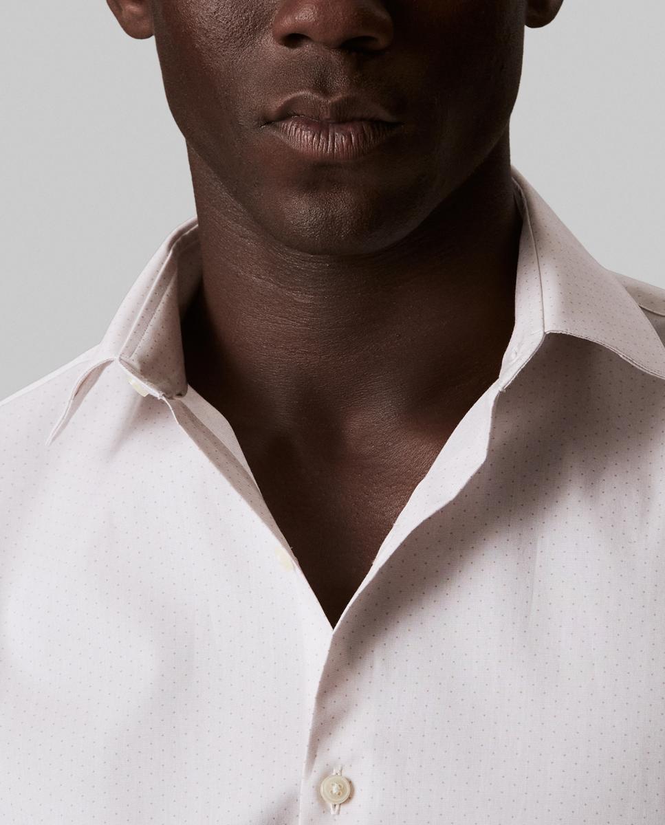 Camisa Clássica de Popelina Slim Estampada Bege-3
