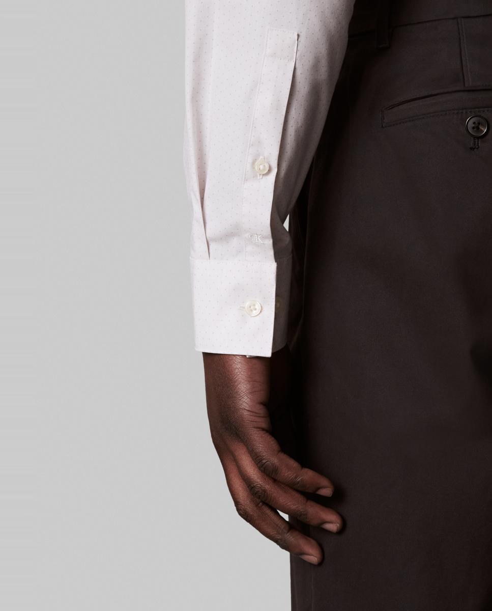 Camisa Clássica de Popelina Slim Estampada Bege-4