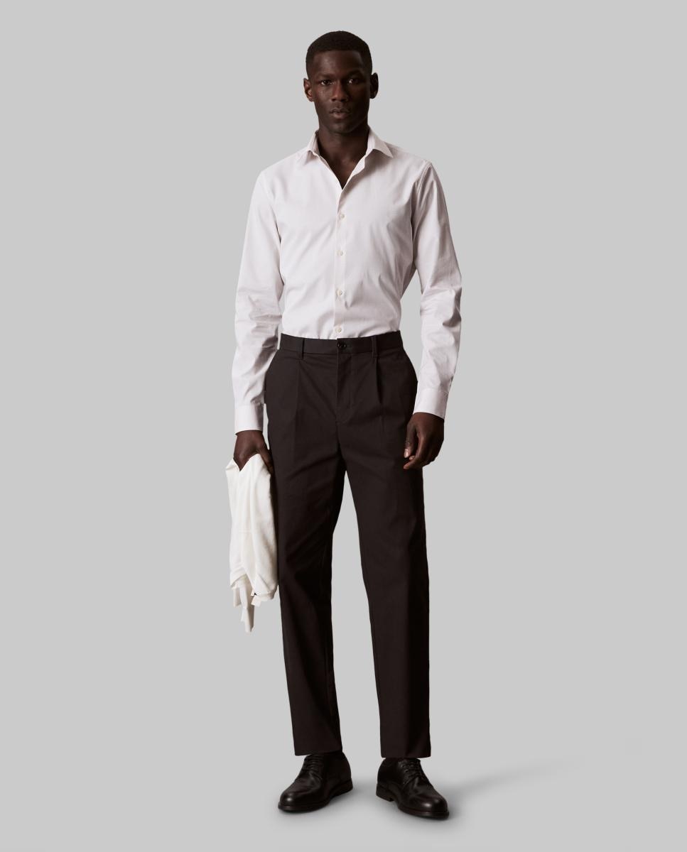 Camisa Clássica de Popelina Slim Estampada Bege-6