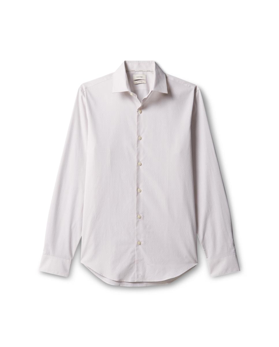 Camisa Clássica de Popelina Slim Estampada Bege-5