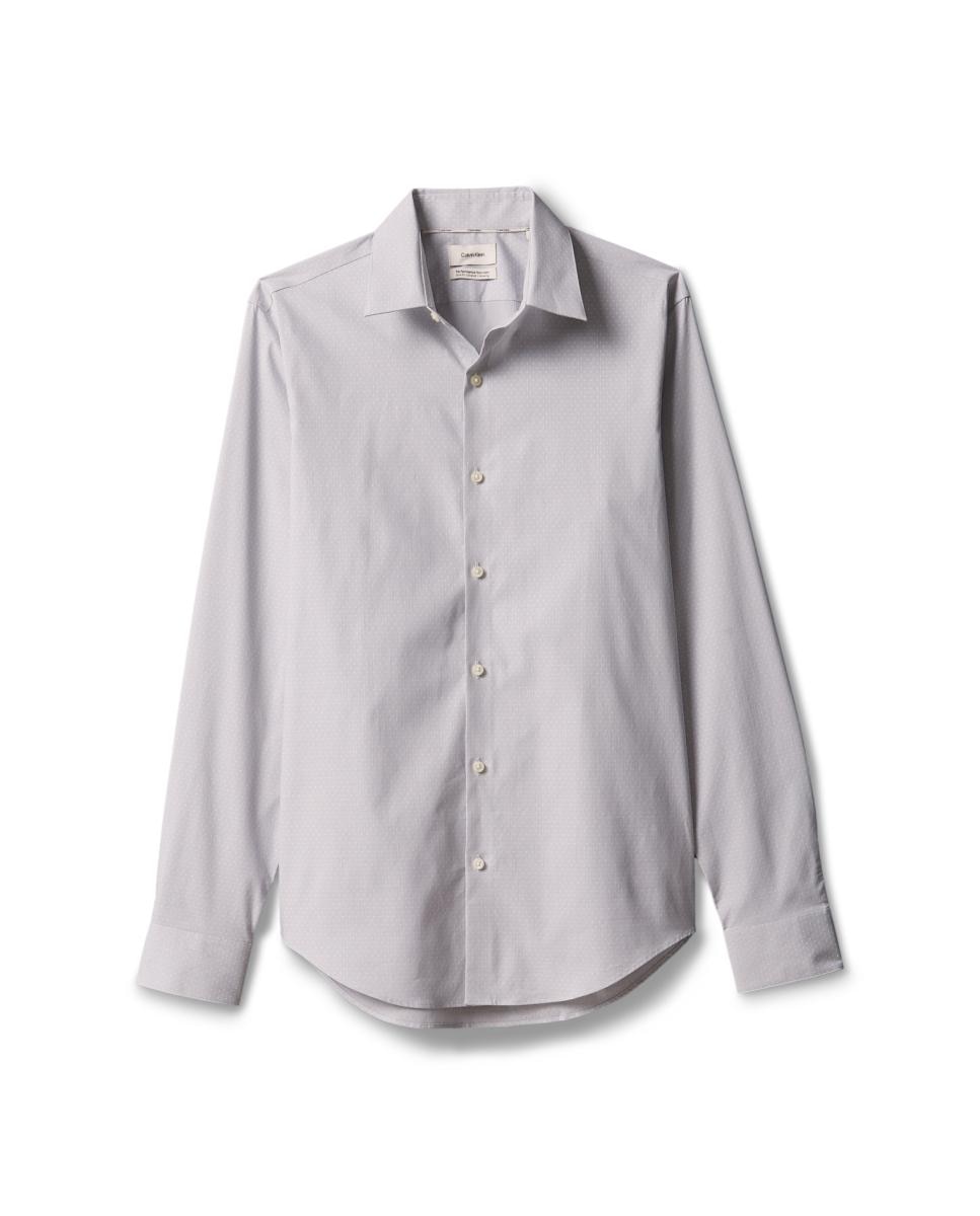 Camisa Clássica em Tecido Técnico Slim Lisa Cinzento-5