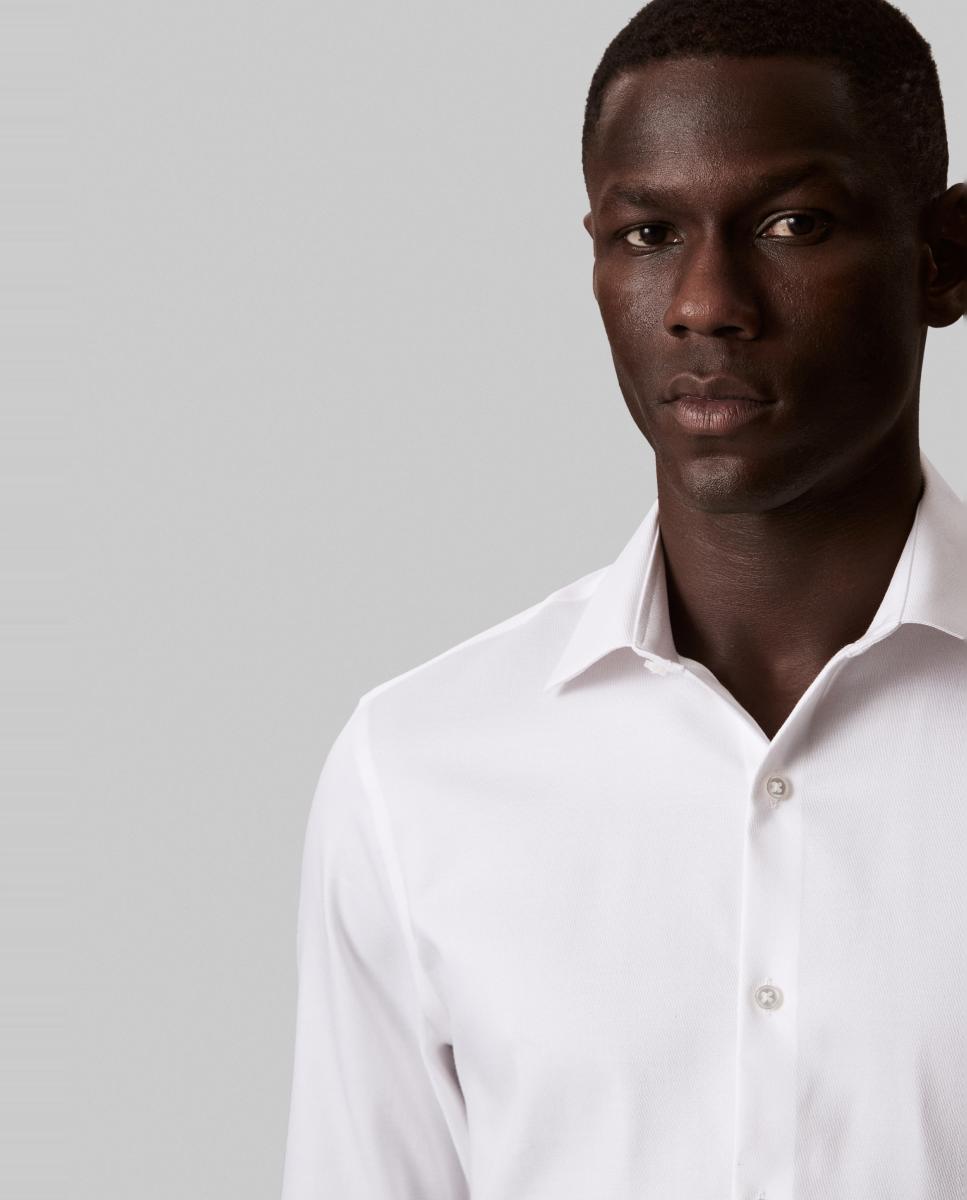 Camisa Clássica Slim Lisa com Colarinho com Estrutura Branco-3
