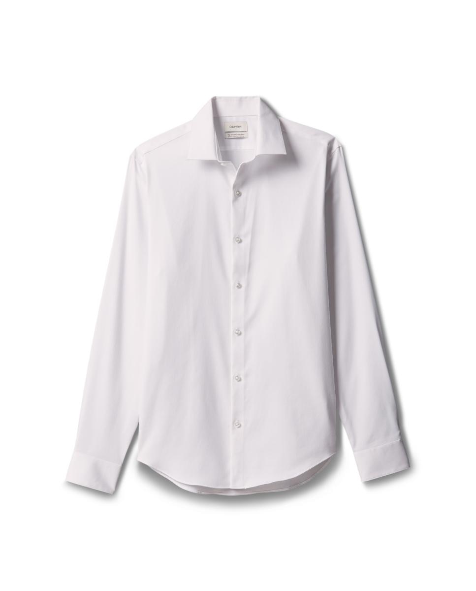 Camisa Clássica Slim Lisa com Colarinho com Estrutura Branco-5
