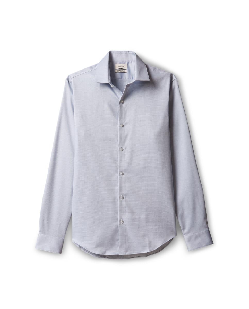 Camisa Clássica Slim Lisa com Colarinho com Estrutura Azul-claro-5