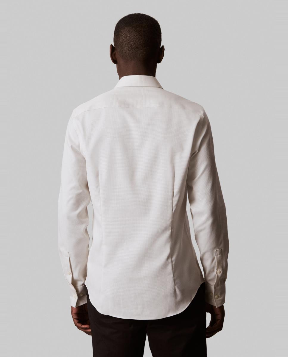 Camisa Clássica de Algodão Elástico Slim Lisa Bege-2