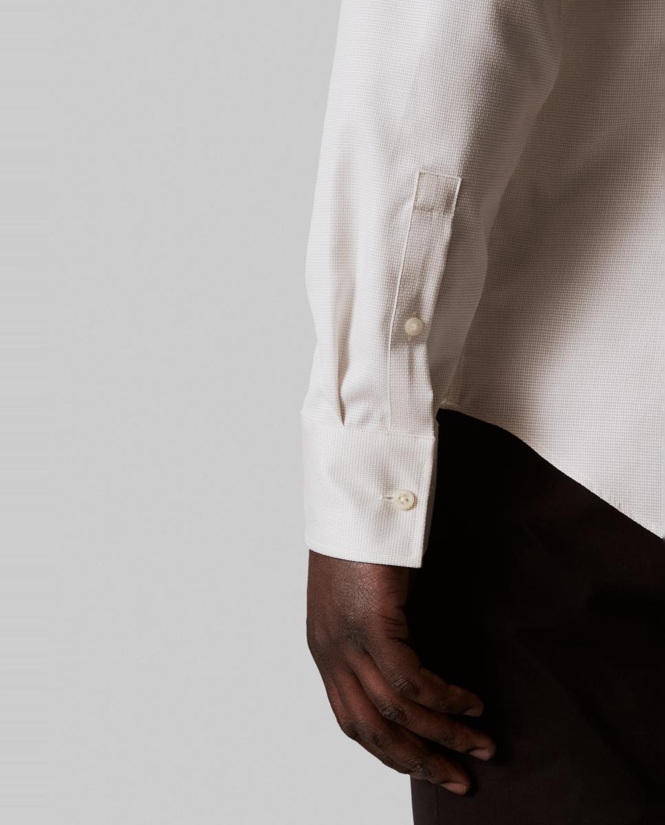 Camisa Clássica de Algodão Elástico Slim Lisa Bege-4