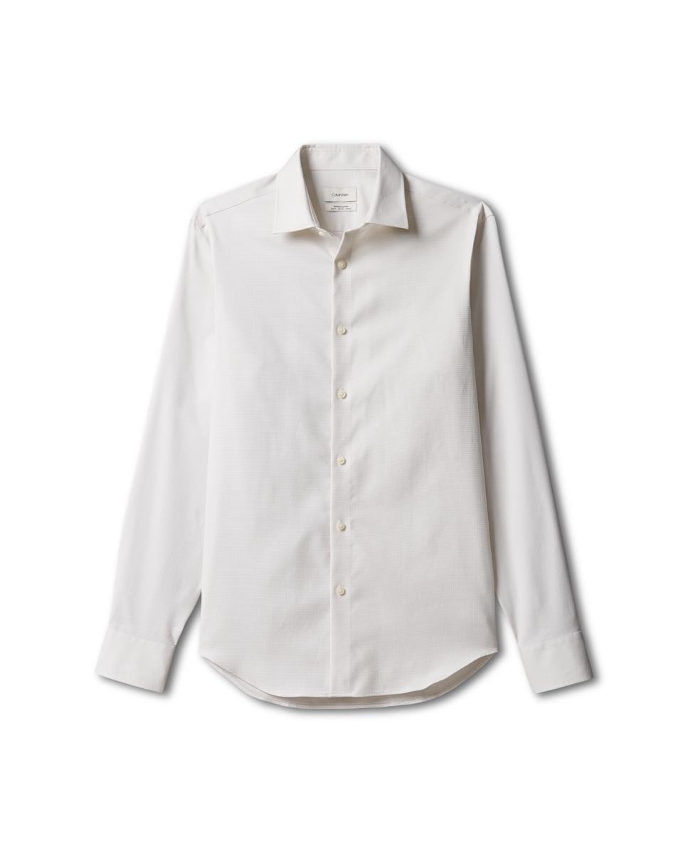 Camisa Clássica de Algodão Elástico Slim Lisa Bege-5