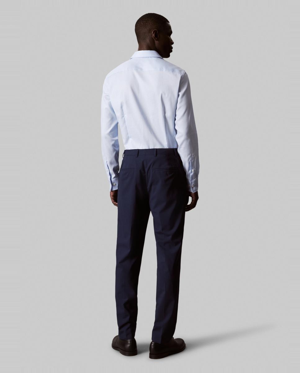 Camisa Clássica de Algodão Elástico Slim Lisa Azul-claro-2
