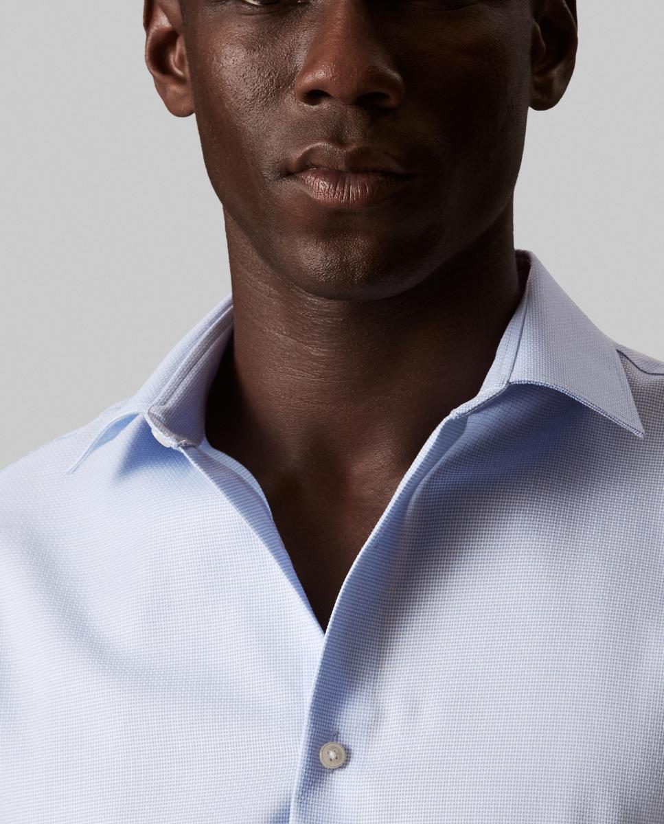 Camisa Clássica de Algodão Elástico Slim Lisa Azul-claro-3