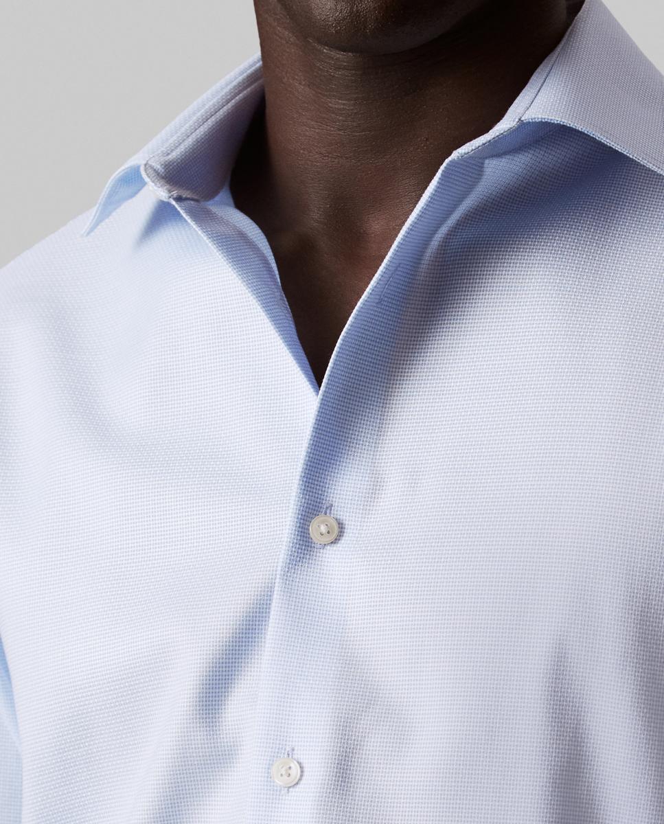 Camisa Clássica de Algodão Elástico Slim Lisa Azul-claro-4
