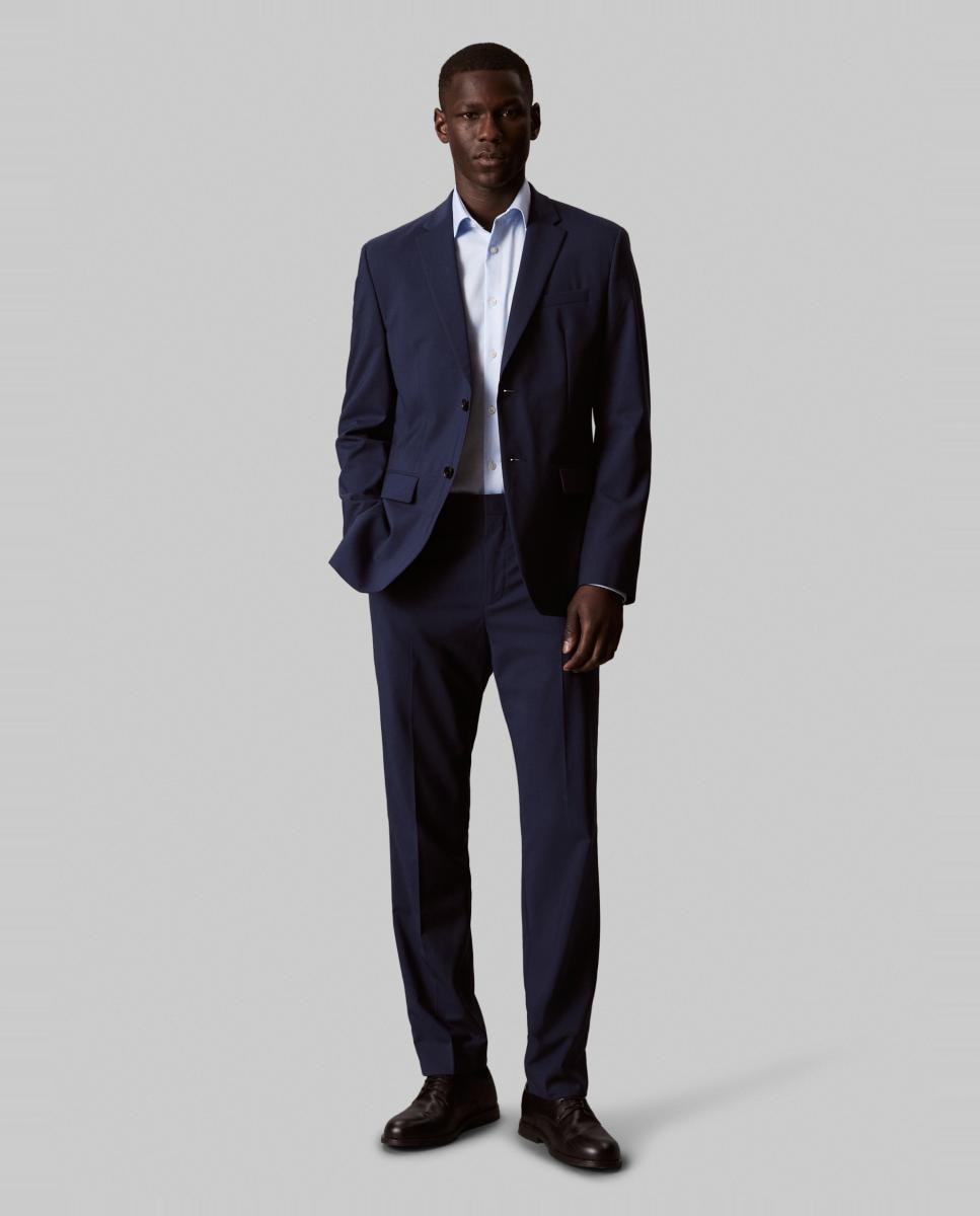 Camisa Clássica de Algodão Elástico Slim Lisa Azul-claro-6