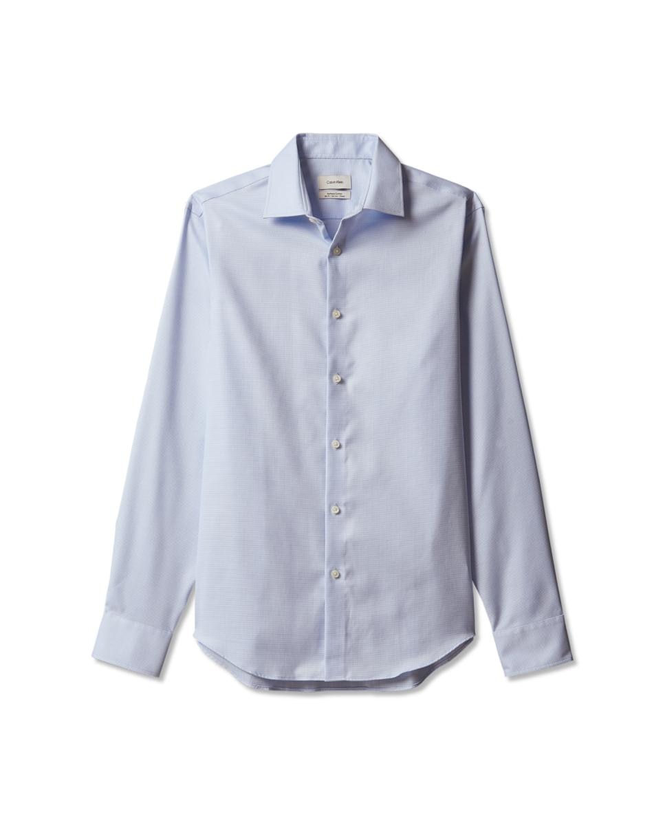 Camisa Clássica de Algodão Elástico Slim Lisa Azul-claro-5