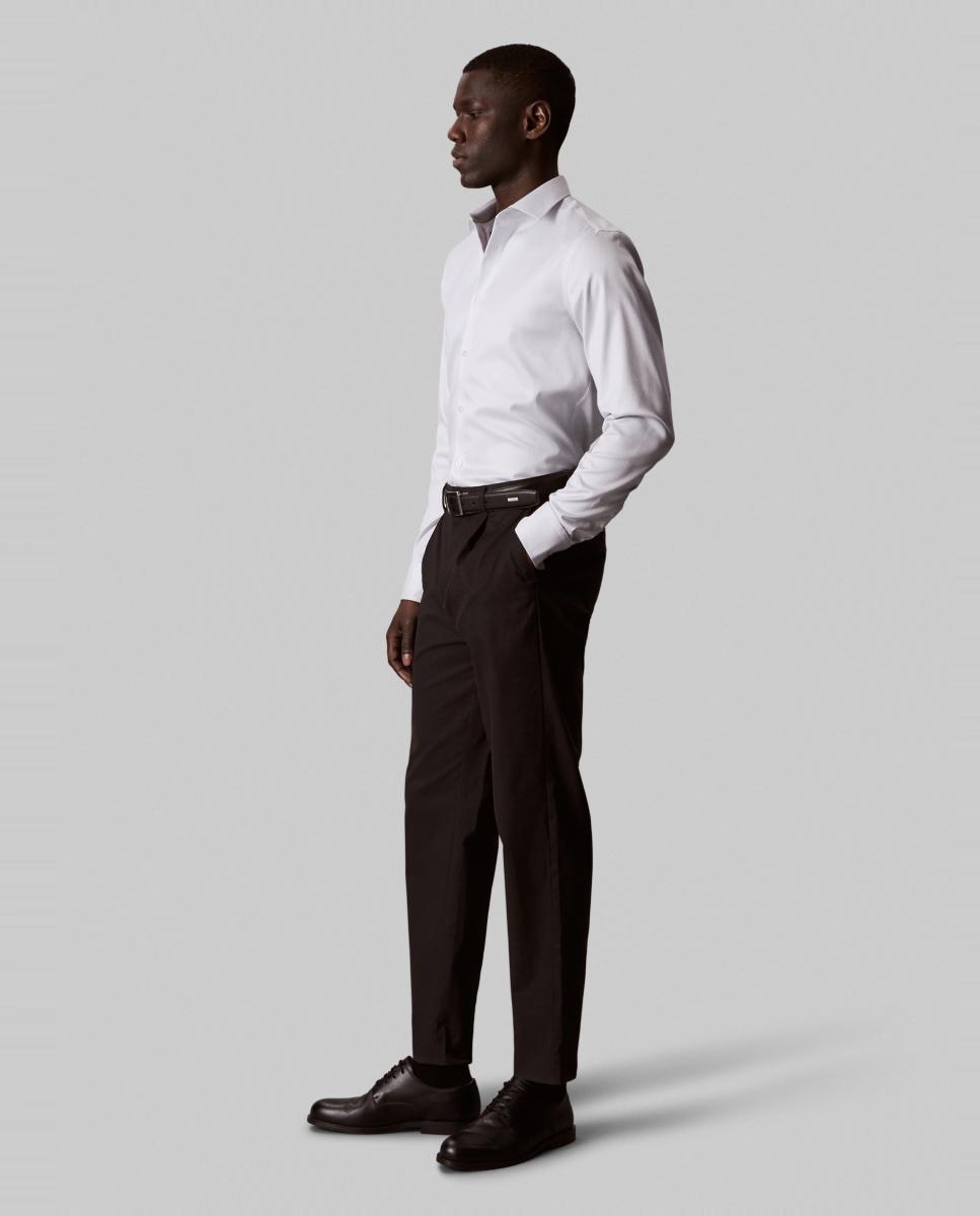 Camisa Clássica de Algodão Elástico Slim Lisa Azul-claro-3