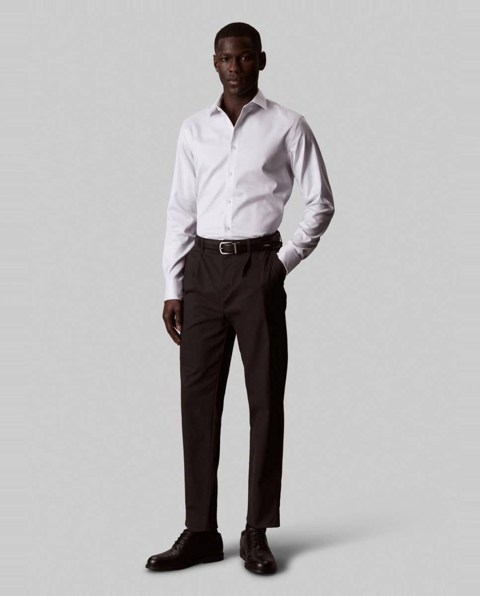 Camisa Clássica de Algodão Elástico Slim Lisa Azul-claro-6