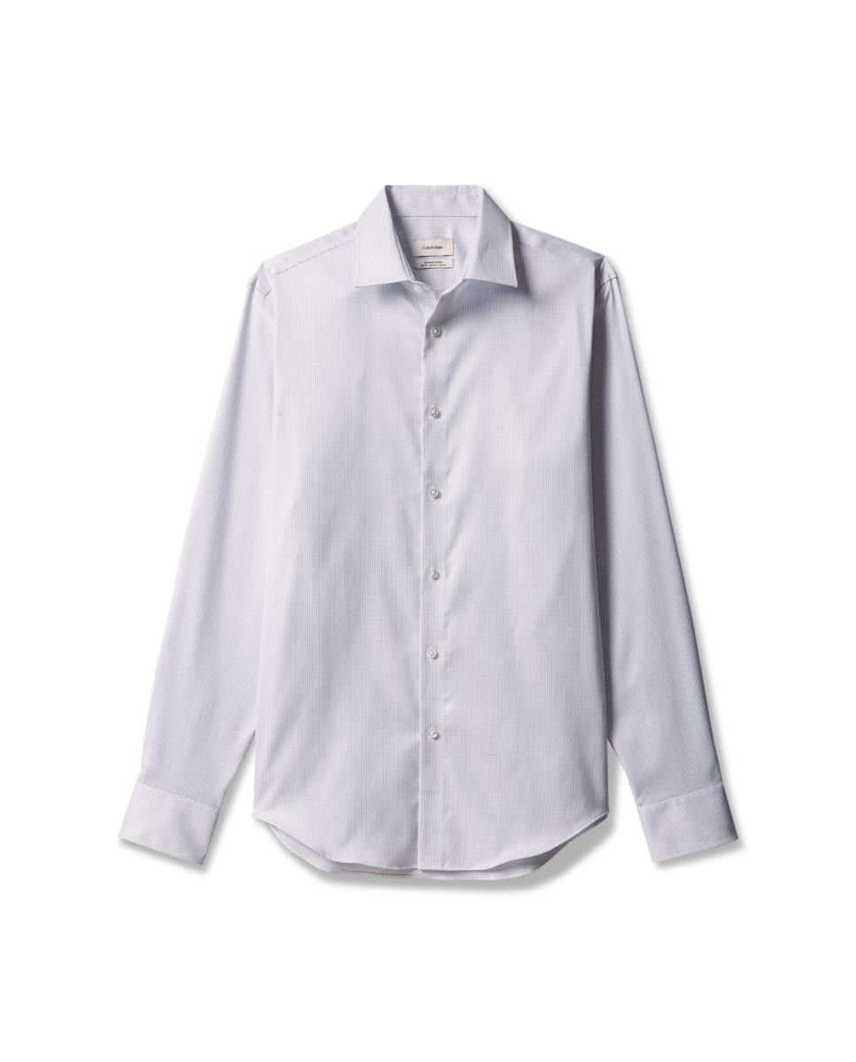 Camisa Clássica de Algodão Elástico Slim Lisa Azul-claro-5