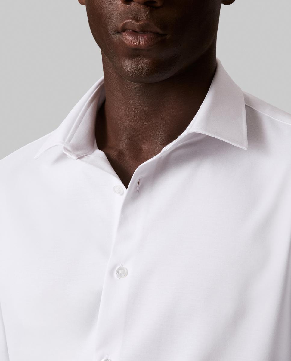 Camisa Clássica Slim de Malha Refinada Lisa Branco-3