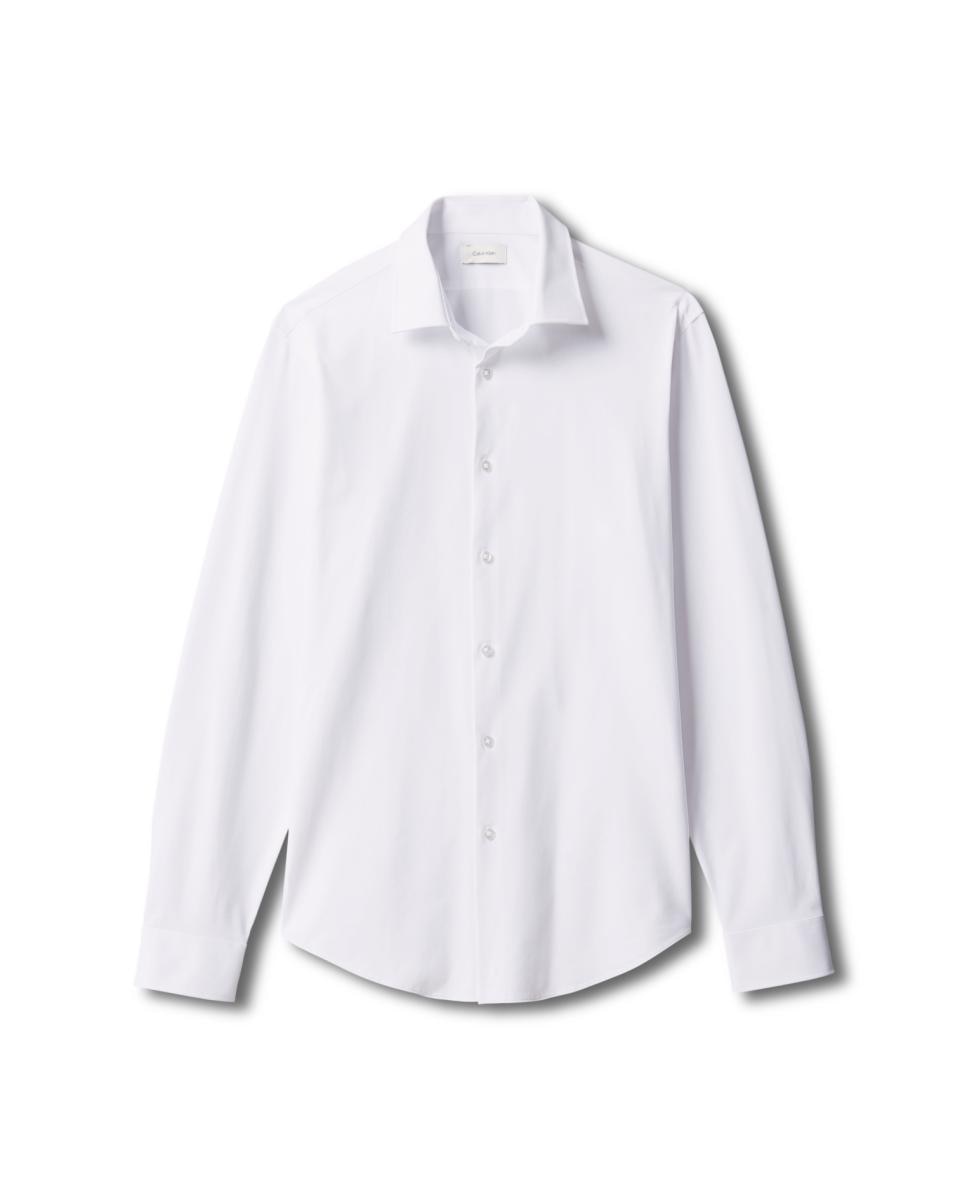 Camisa Clássica Slim de Malha Refinada Lisa Branco-5