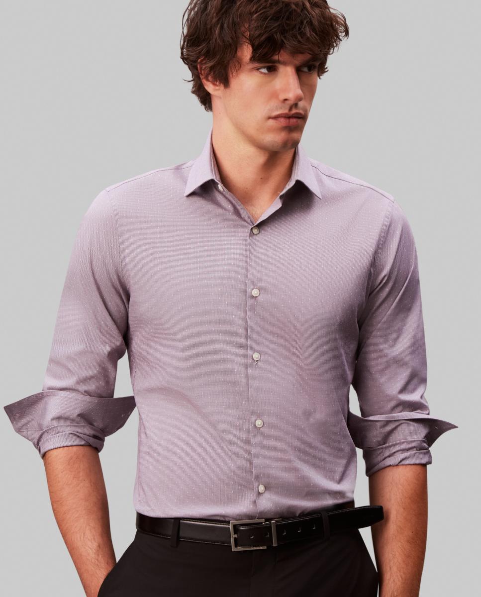 Camisa Clássica Slim de Popelina Lisa Roxo-3