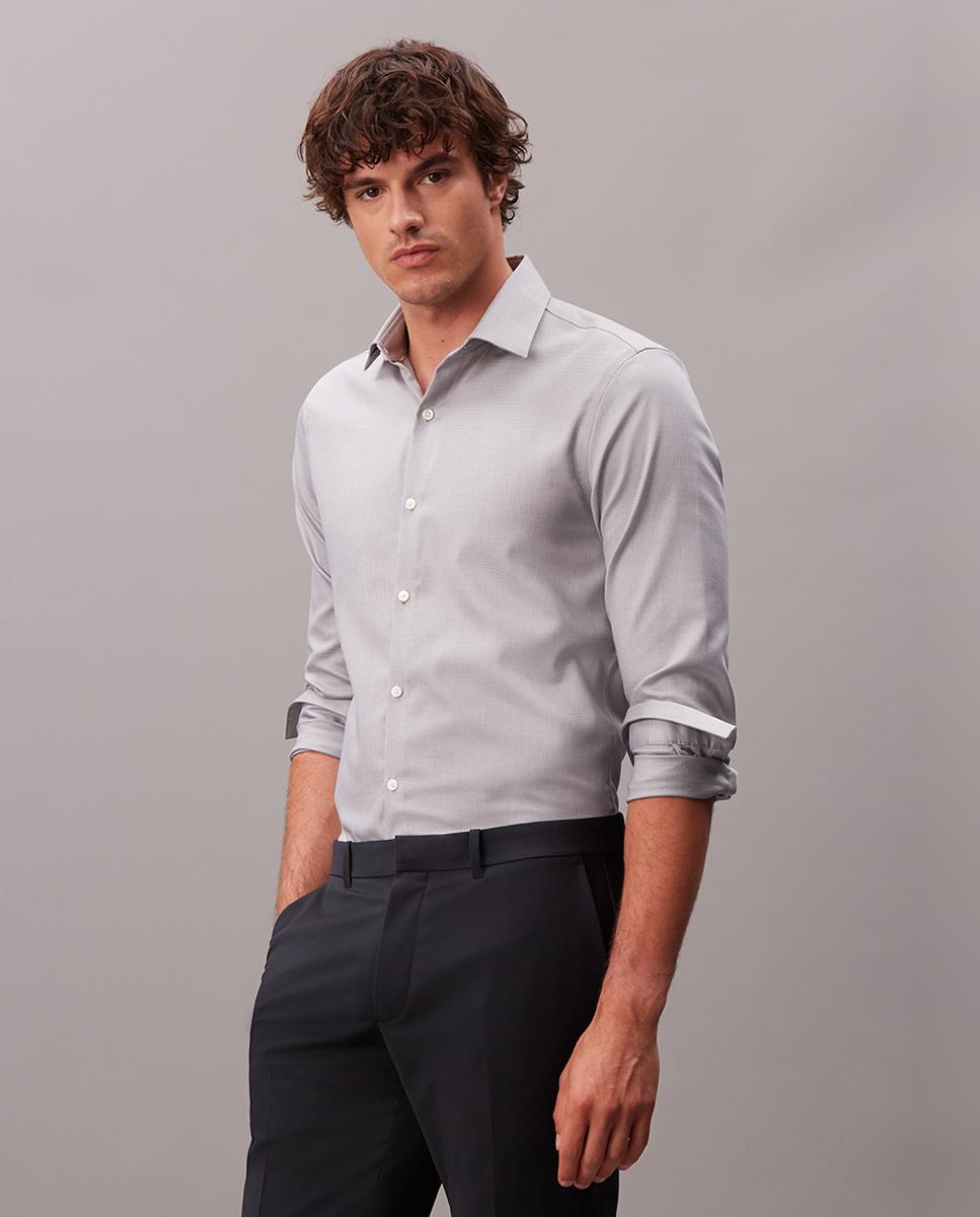 Camisa de vestir Hombre slim popelín lisa - Calvin Klein - Gris Gris-4